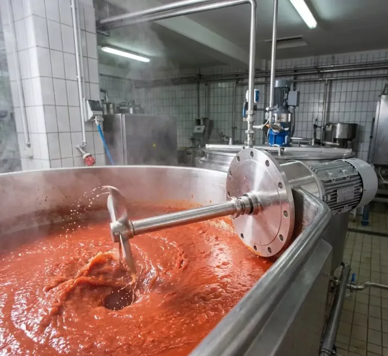 Agitateur latéral dans une cuve de produit alimentaire