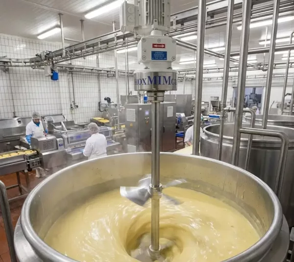 Agitateur vertical InoxMIM mélangeant un produit alimentaire dans une cuve