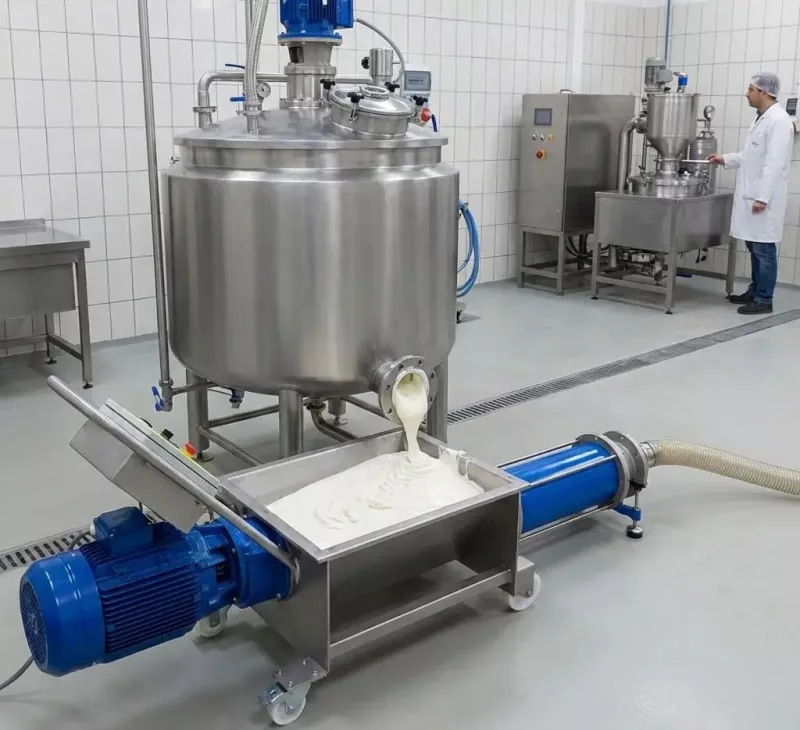 Pompe à cavité progressive avec trémie dans une installation de process
