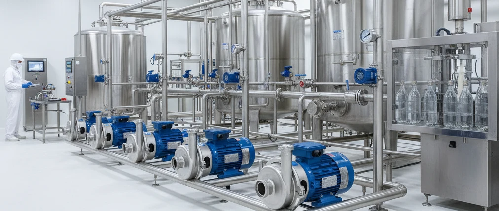 Pompes centrifuges sur une ligne de conditionnement alimentaire